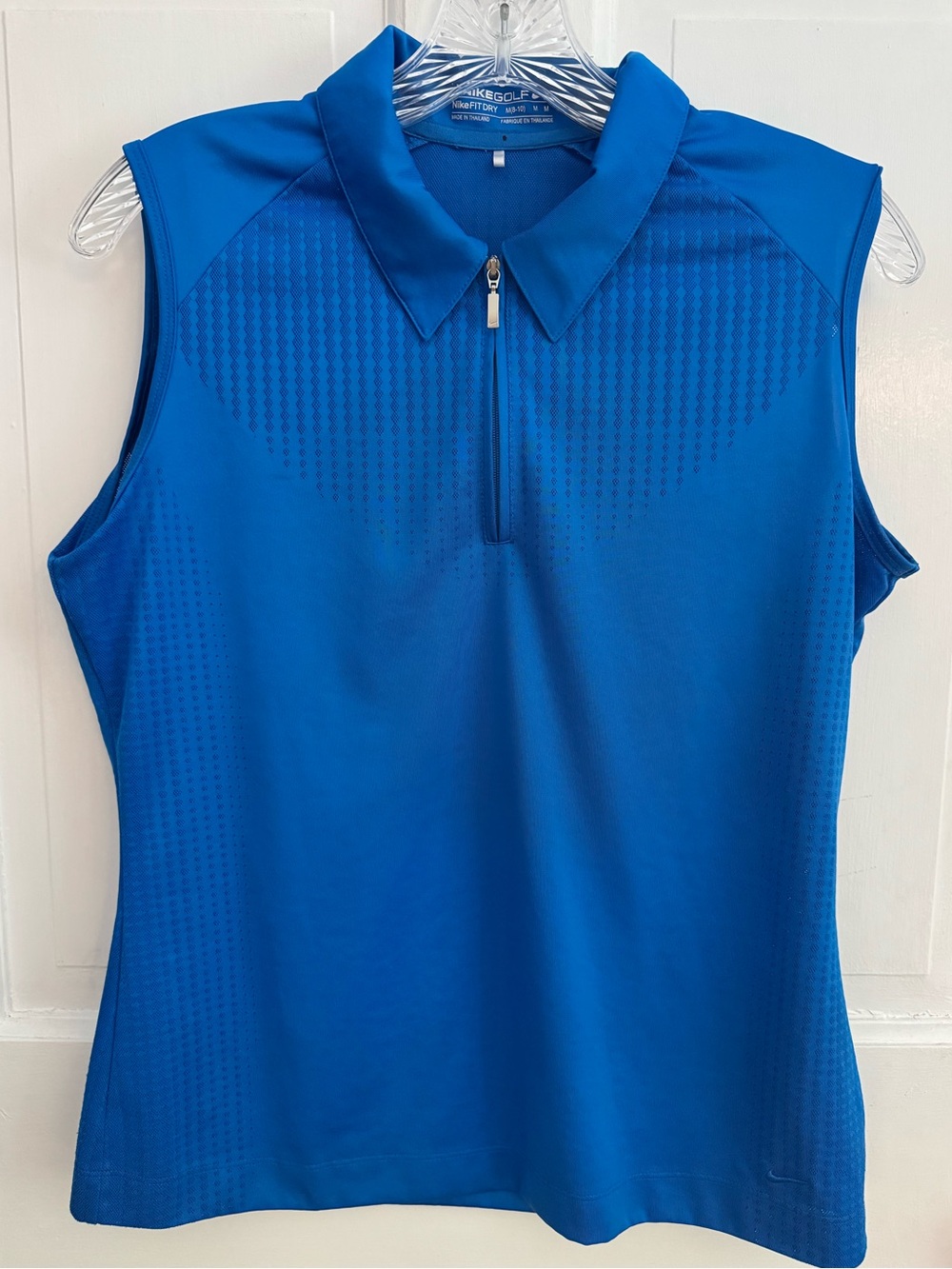 Nike FitDry Women’s Royal Blue Sleeveless Golf Polo Zip-Front Top, Size Medium